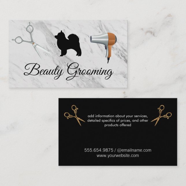 Beauty Dog Groomer  Shears and Hair Dryer Business Card (Front/Back)