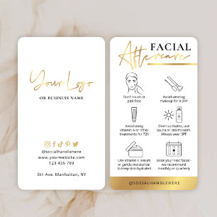 Beauty Facial Aftercare Guide White & Gold Logo Business Card