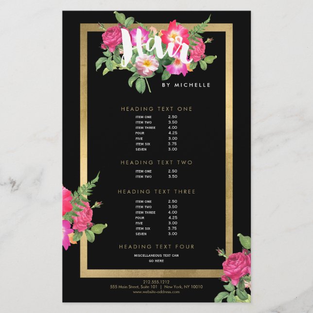 Beauty Florals Hair Stylist Black Flyer (Front)
