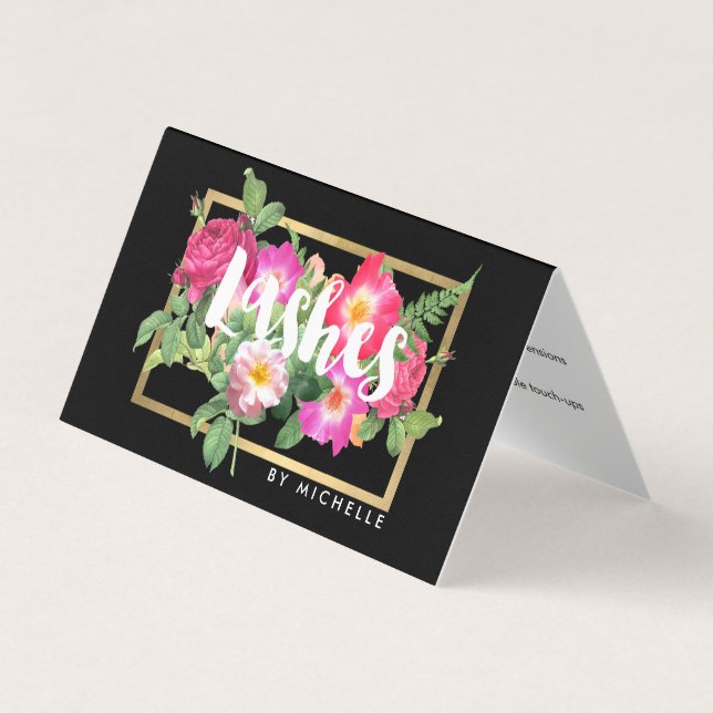 Beauty Florals Lash Extensions Black Aftercare Business Card (Front)
