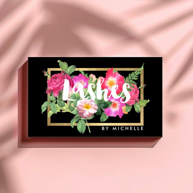 Beauty Florals Lash Extensions Black Business Card (Creator Uploaded)
