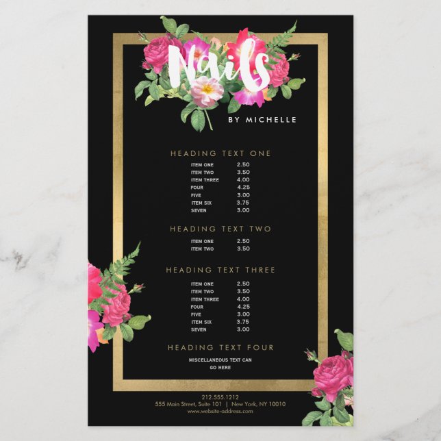 Beauty Florals Nail Salon Black Flyer (Front)