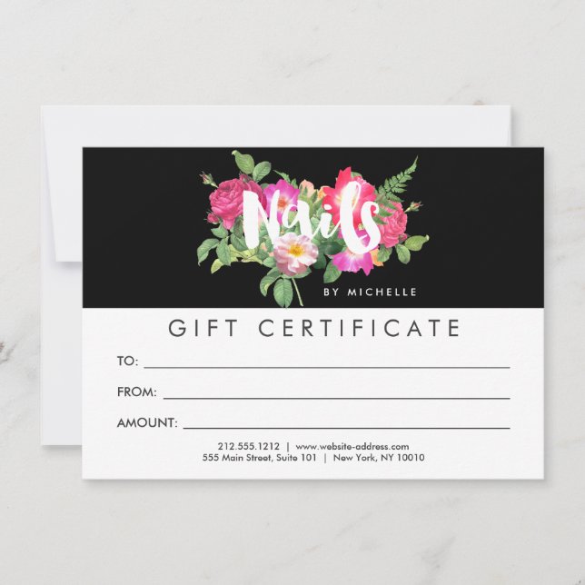 Beauty Florals Nail Salon Black Gift Certificate (Front)