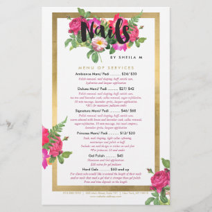 Beauty Florals Nail Salon Price List Service Menu