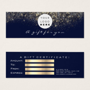 Beauty Gift Certificate Blue Navy Gold Lash Logo