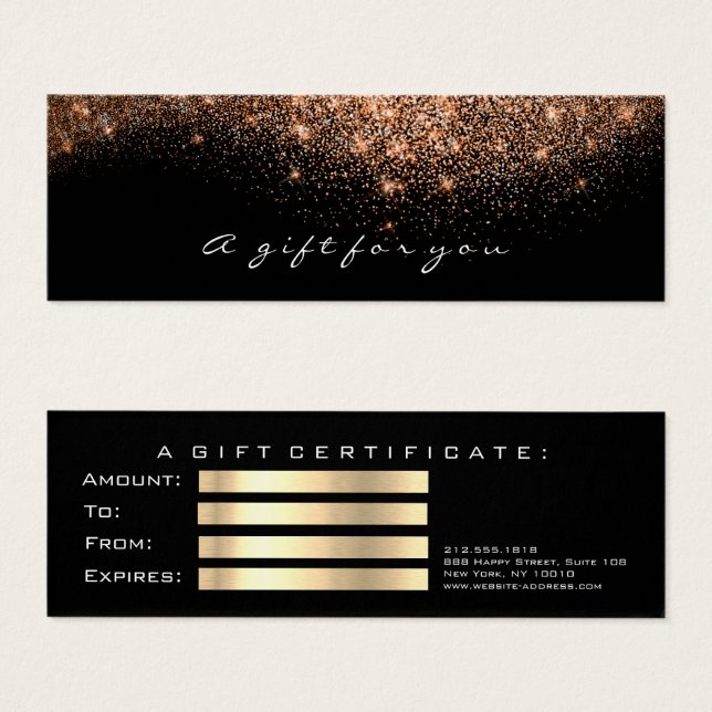 Beauty Gift Certificate Copper Glitter Lash Makeup (Front & Back)