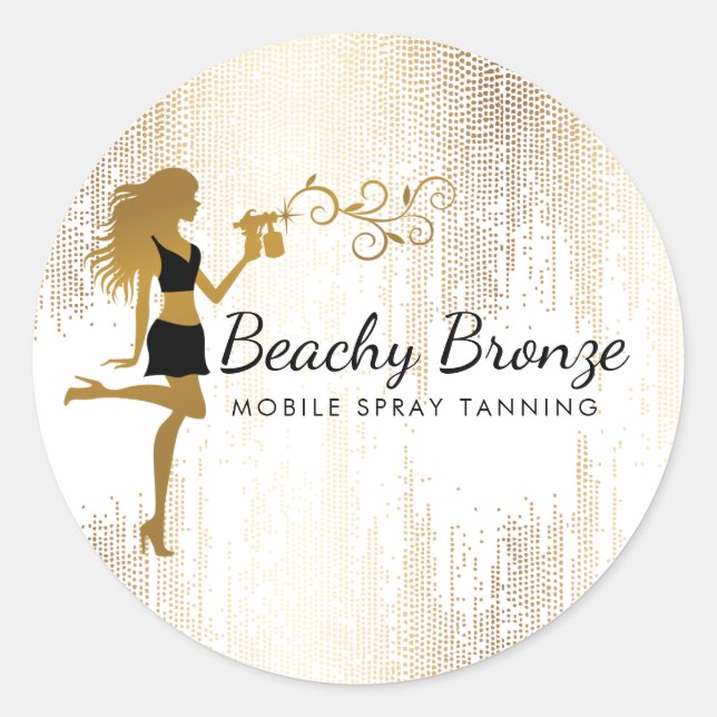 Beauty Girl Gold Bronze Rain Pattern Spray Tanning Classic Round Sticker (Front)