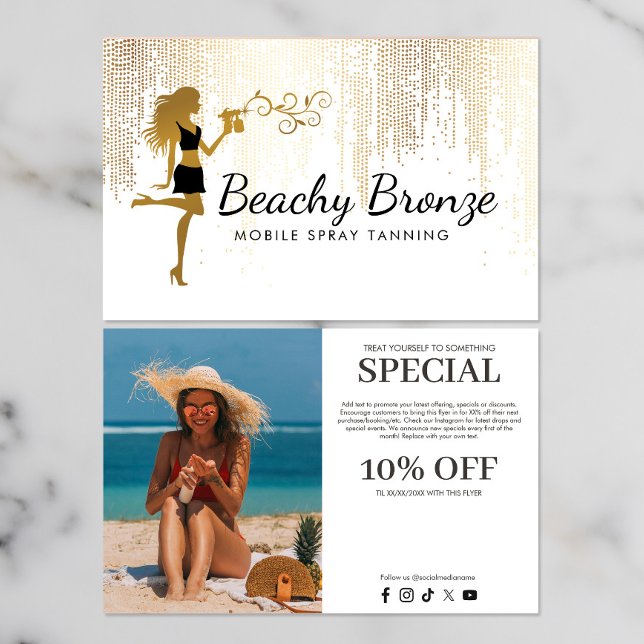 Beauty Girl Gold Bronze Rain Pattern Spray Tanning Flyer (Creator Uploaded)