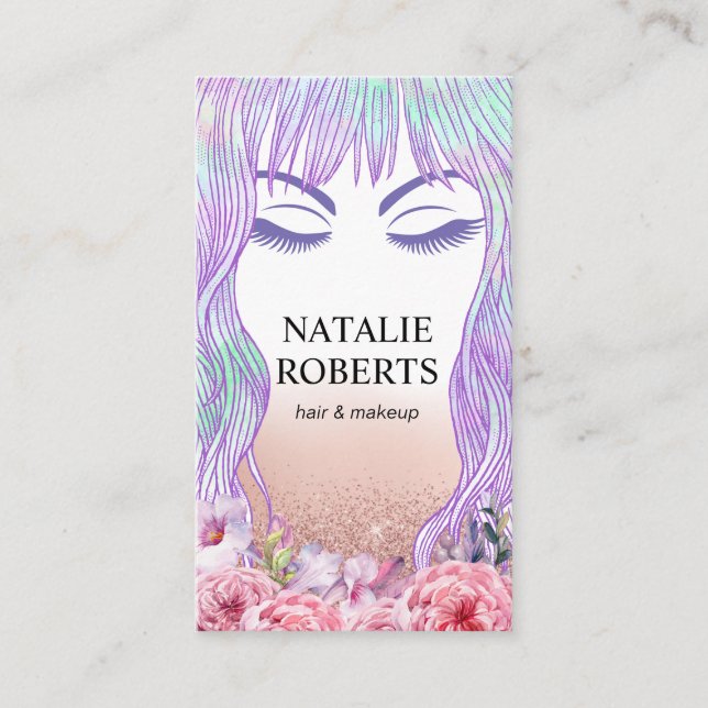 Beauty Girl Makeup Artist Hair Salon Floral Appointment Card (Front)