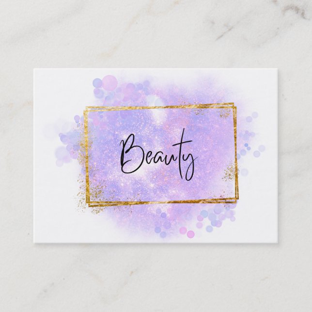 *~* BEAUTY - Glitter Gold Frame  Lavender Glow  Business Card (Front)