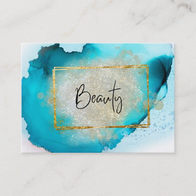 *~* BEAUTY - Glitter Gold Frame  Silver Glow  Business Card (Front)