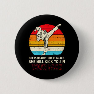 Beauty Grace Kick in Face Girl Karate Taekwondo 6 Cm Round Badge