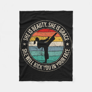 Beauty Grace Kick You In Face Girl Karate Taekwond Fleece Blanket