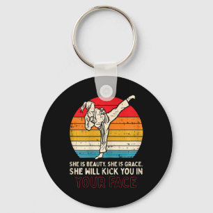 Beauty Grace Kick You In Face Girl Karate Taekwond Key Ring