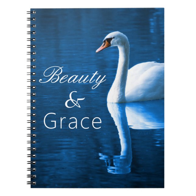 Beauty Grace Tranquil Lake White Swan Notebook (Front)