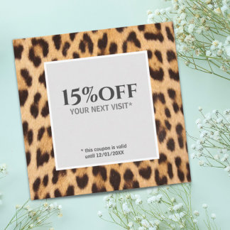 beauty hair salon leopard print discount coupon square business card