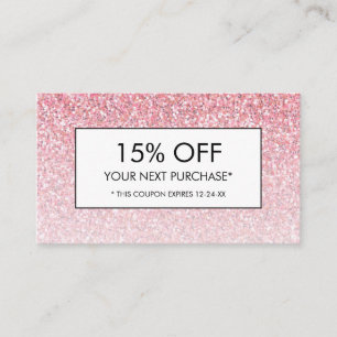 Beauty Hair Salon Spa Pink Glitter Discount Coupon Business Card