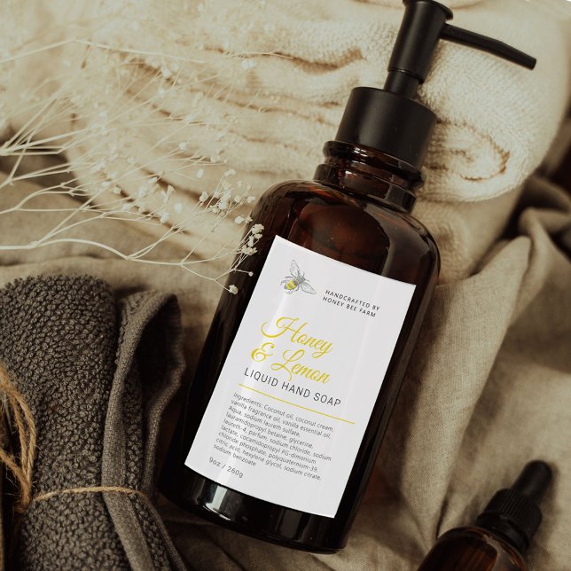 Beauty honey bee yellow liquid hand soap label (Creator Uploaded)