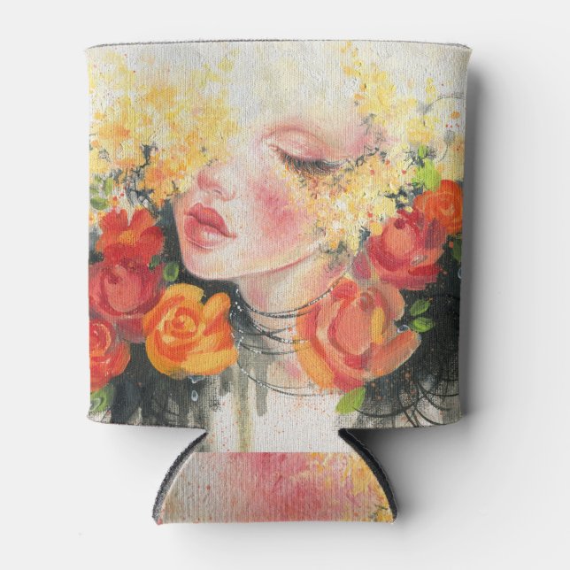 Beauty in Blossoms: Oil Painting Elegance Can Cooler (Front)