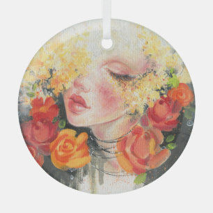 Beauty in Blossoms: Oil Painting Elegance Glass Tree Decoration