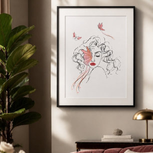 Beauty in Flight   Abstract Woman and Butterflies Poster