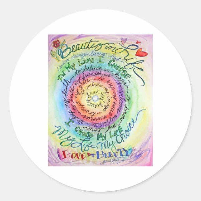 Beauty in Life Rounded Rainbow Classic Round Sticker (Front)