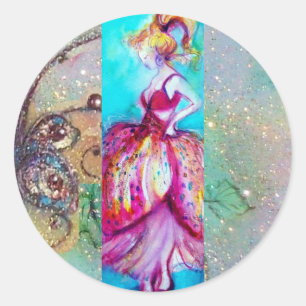 BEAUTY IN PINK DRESS / Magic Butterfly Plant Classic Round Sticker