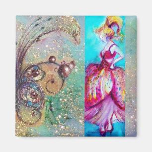 BEAUTY IN PINK DRESS / Magic Butterfly Plant Magnet