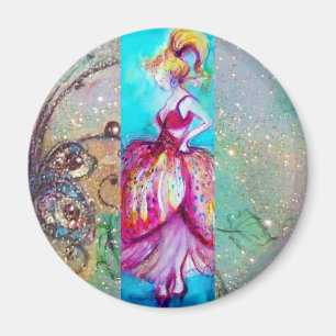 BEAUTY IN PINK DRESS / Magic Butterfly Plant Magnet