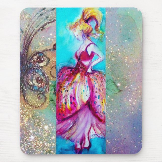 BEAUTY IN PINK DRESS / Magic Butterfly Plant Mouse Pad (Front)