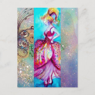 BEAUTY IN PINK DRESS / Magic Butterfly Plant Postcard