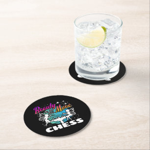 Beauty in the Move - Girls Chess Player Round Paper Coaster