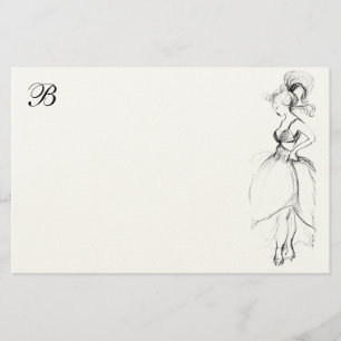 BEAUTY IN WHITE DRESS MONOGRAM STATIONERY