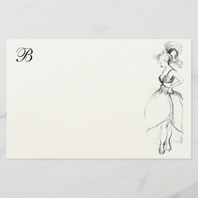 BEAUTY IN WHITE DRESS MONOGRAM STATIONERY (Front)