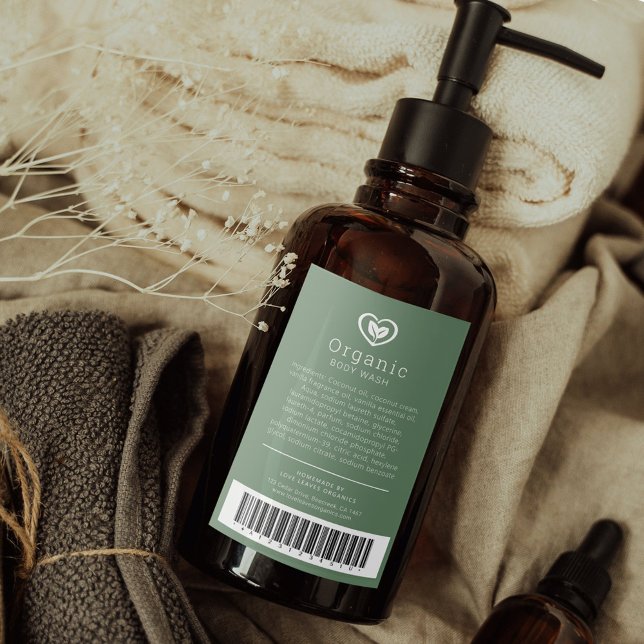 Beauty ingredient barcode label leaves logo green (Creator Uploaded)