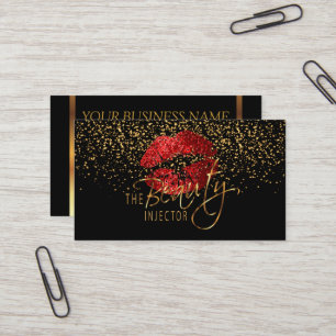 Beauty Injector with Gold Confetti & Red Lips Business Card