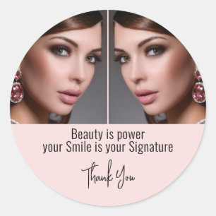 Beauty Is Power Mirrored Photo Makeup Thank You Classic Round Sticker