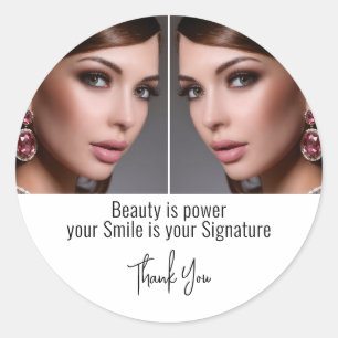 Beauty Is Power Mirrored Photo Makeup Thank You Classic Round Sticker