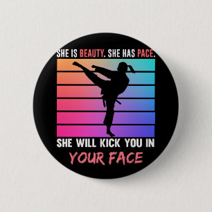 Beauty Karate Girl Kick You Taekwondo Jiu Jitsu 6 Cm Round Badge