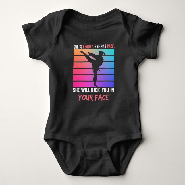 Beauty Karate Girl Kick You Taekwondo Jiu Jitsu Baby Bodysuit (Front)