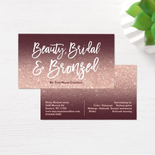 Beauty logo chic typography burgundy rose gold business card
