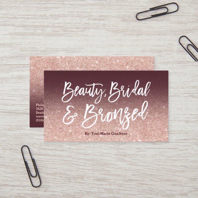 Beauty logo chic typography burgundy rose gold business card (Front/Back In Situ)