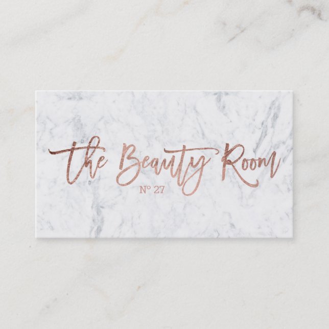 Beauty logo elegant rose gold typography marble business card (Front)