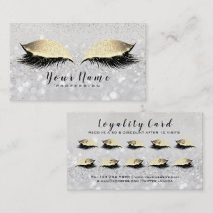 Beauty Loyalty Card 10 Makeup Lashes Gold Grey WOW