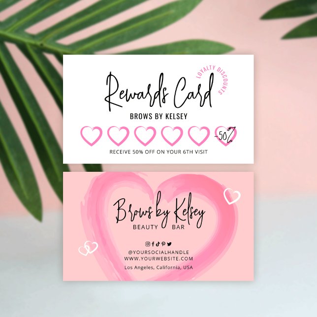 Beauty Loyalty Card Girly Watercolor Heart Script (Creator Uploaded)