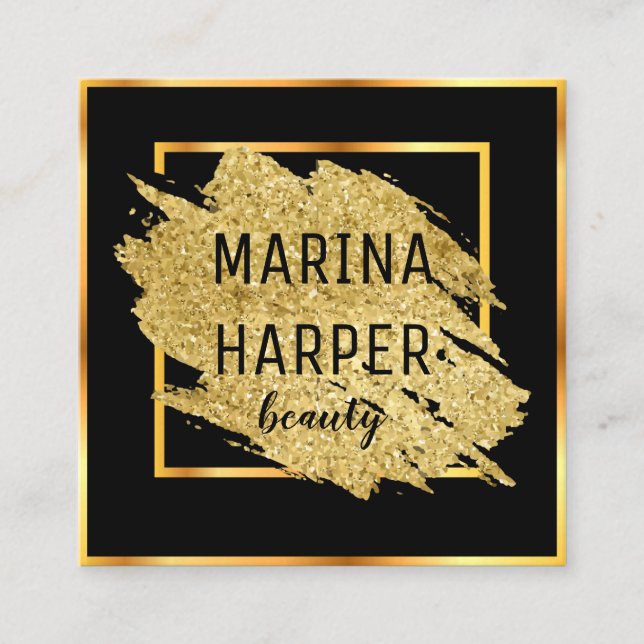 Beauty Luxury Black Gold Elegant Design Square Business Card (Front)