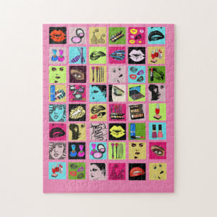 Beauty Makeup Cosmetics womens faces collage art Jigsaw Puzzle