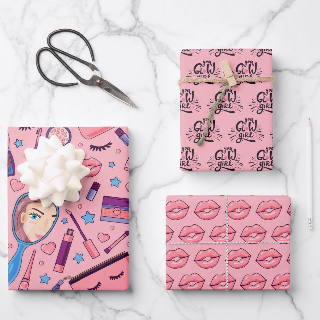 Beauty Makeup Cosmetics Wrapping Paper Set of 3 (Front)