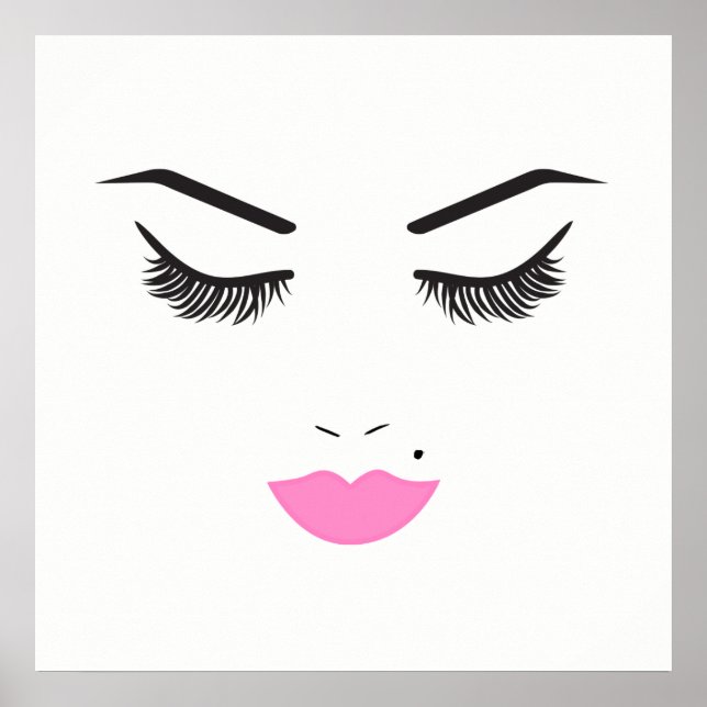 Beauty Makeup Face Lashes & Pink Lips Chic Poster (Front)
