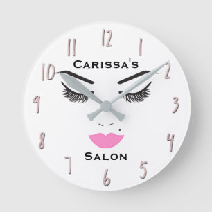 Beauty Makeup Face Lashes & Pink Lips Salon Clock